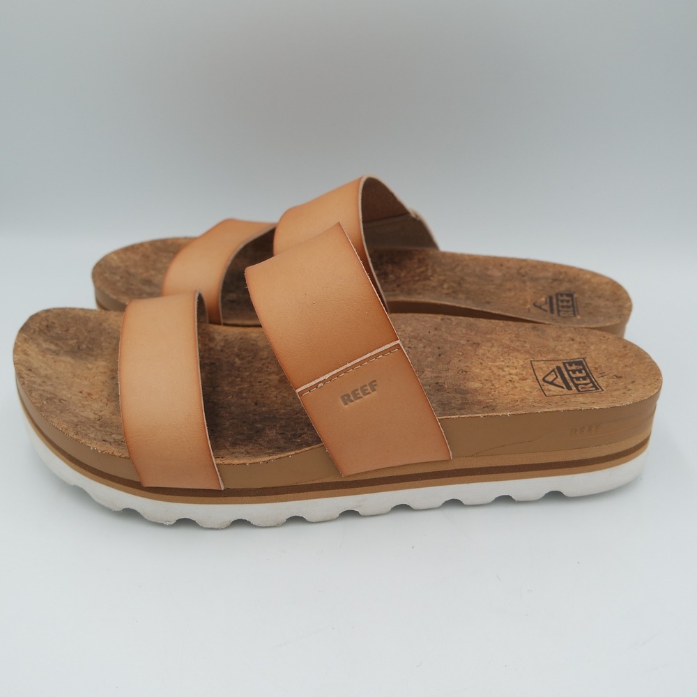 Reef Vista Hi Womens Tan Platform Sandals Cork Footbed Slides Boho Size 11